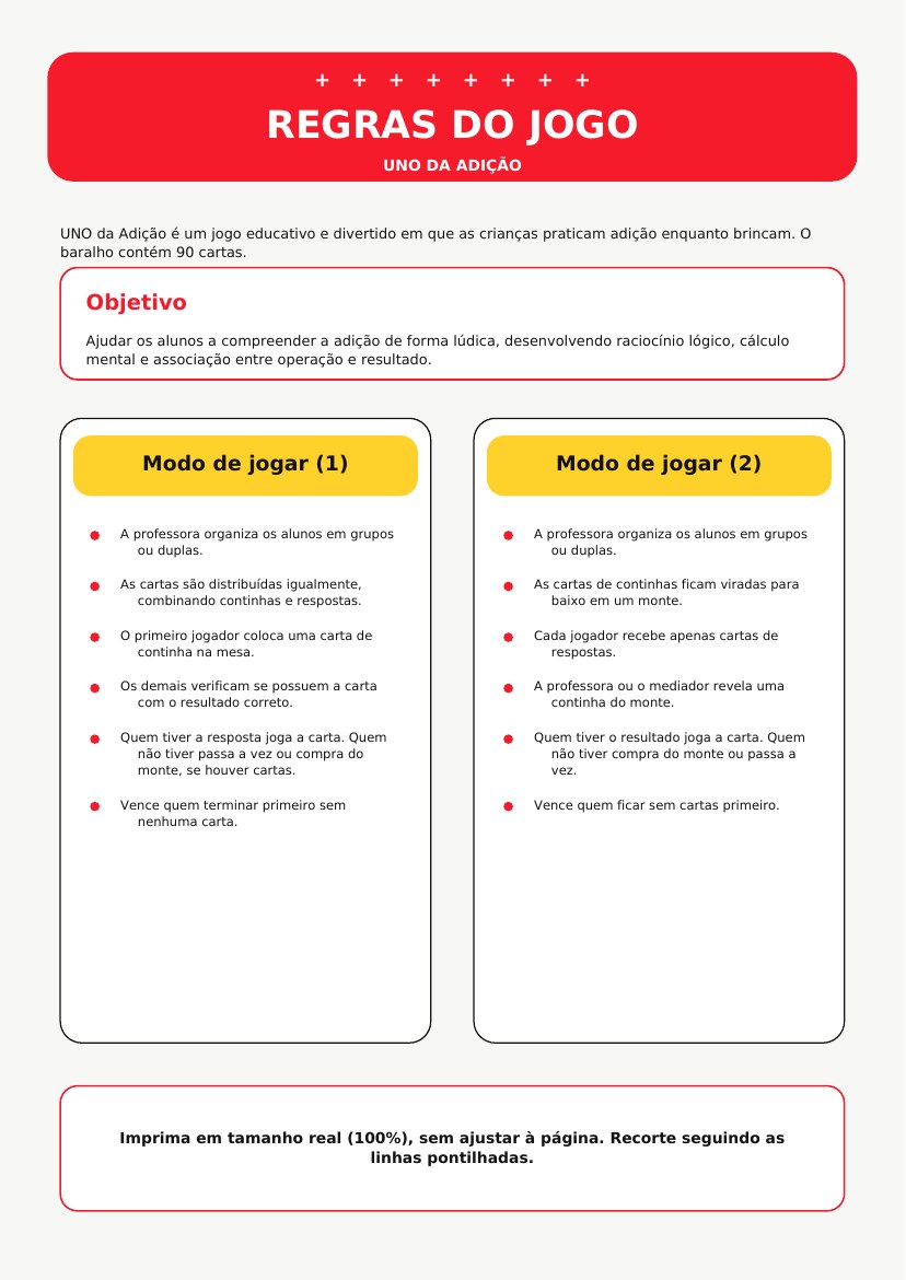 Manual de regras do Kit Uno da Adição