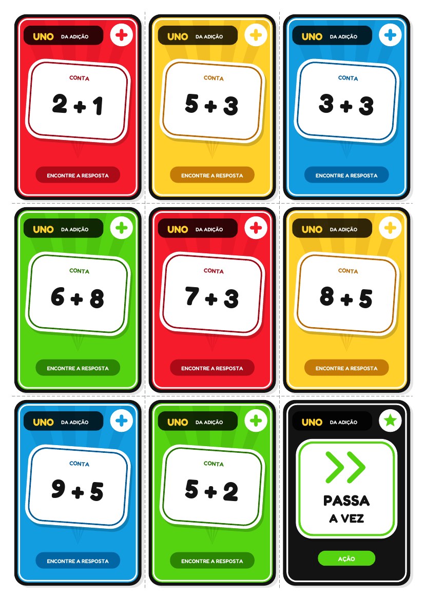 Cartas de continhas do Kit Uno da Adição