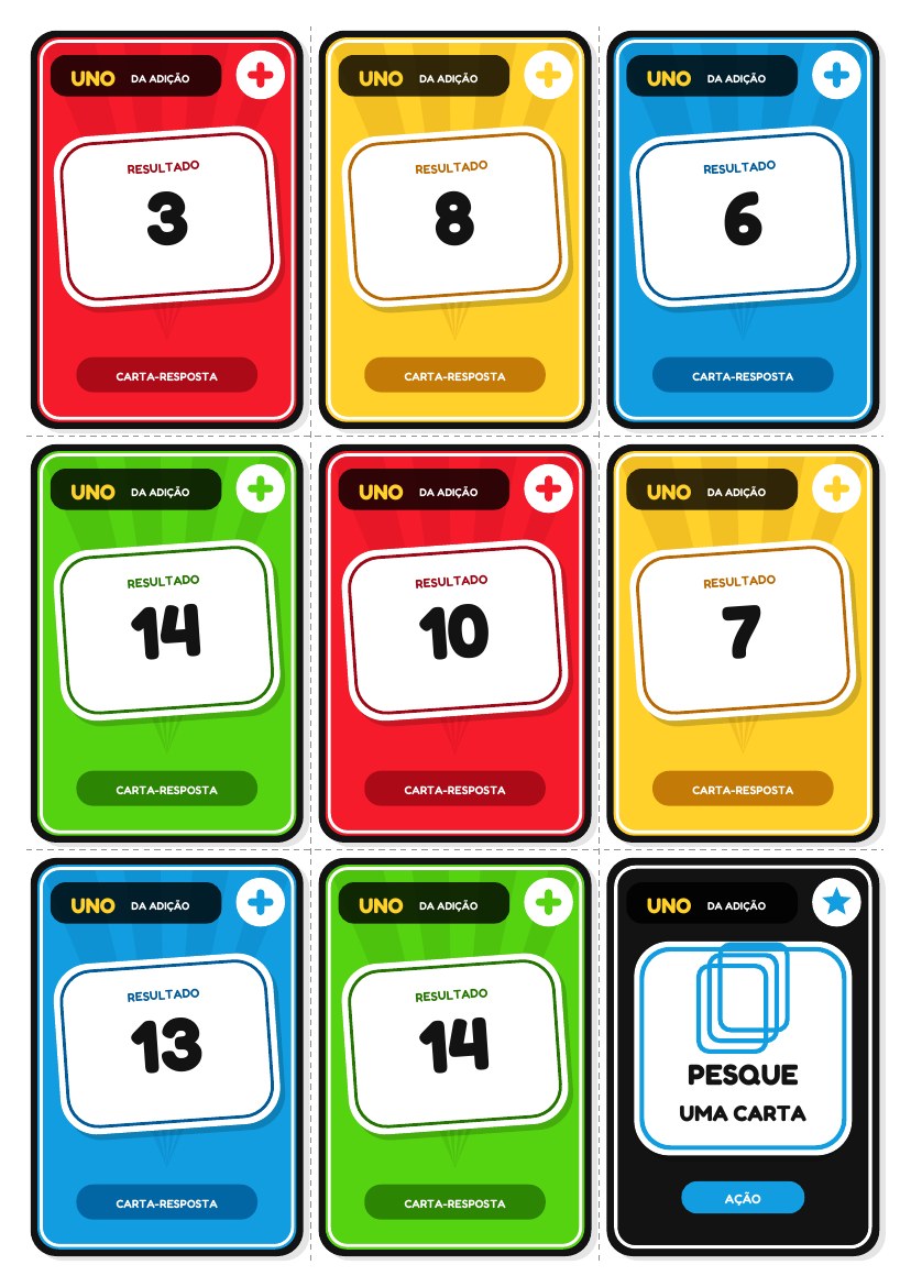 Cartas de respostas do Kit Uno da Adição