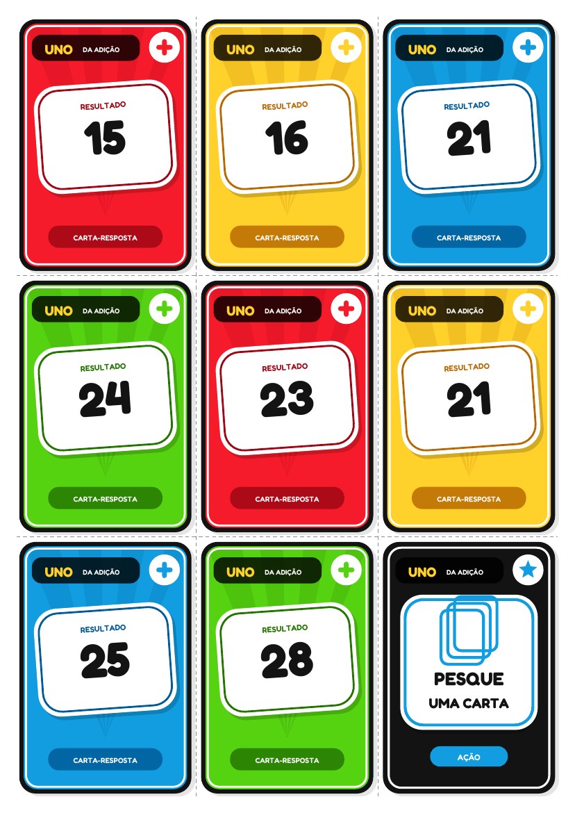Cartas de respostas do Kit Uno da Adição