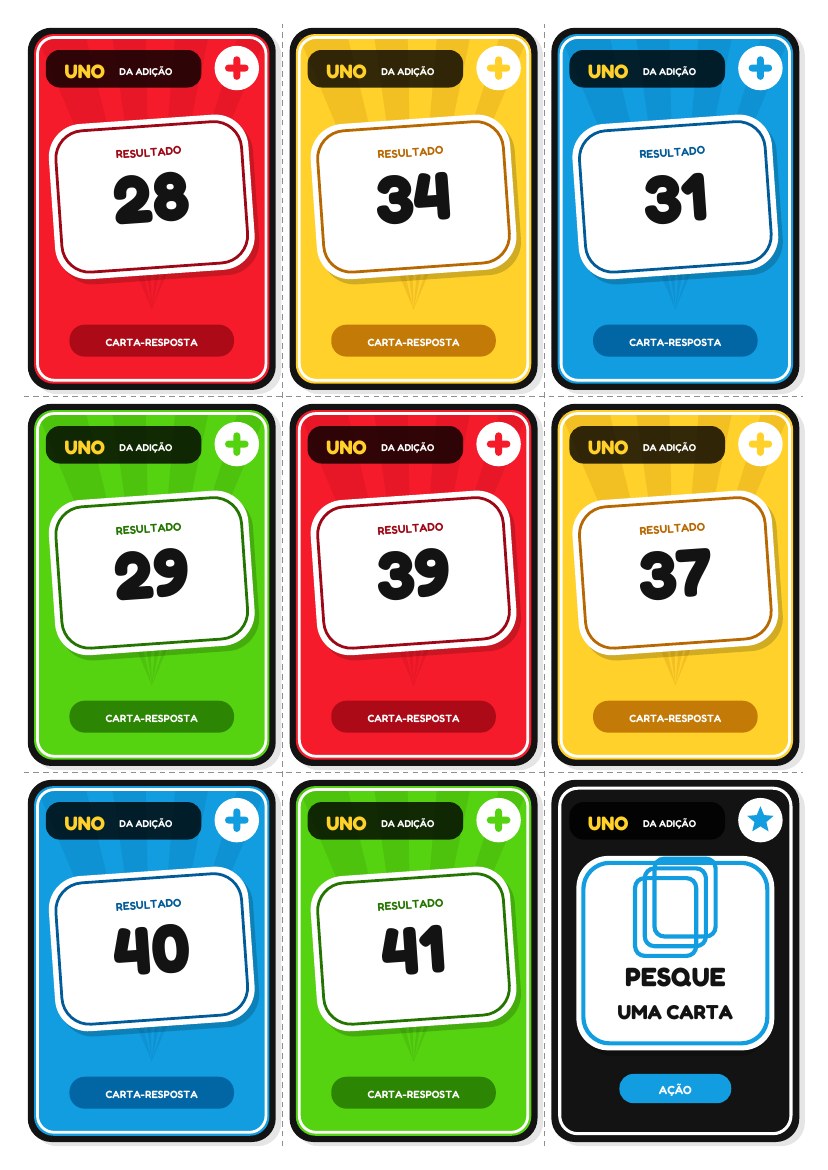 Cartas de respostas do Kit Uno da Adição